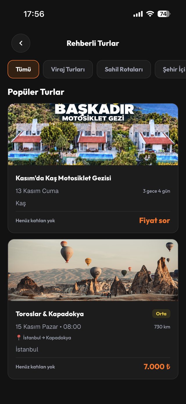 Rehberli Turlar ekranı